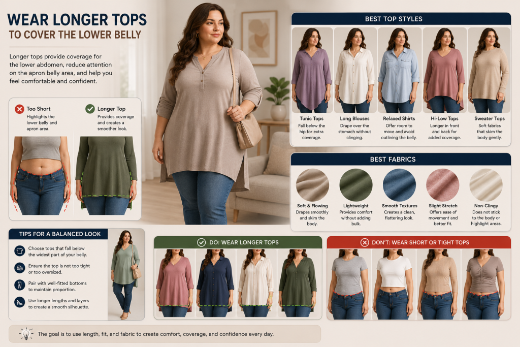 Wear Longer Tops to Cover the Lower Belly